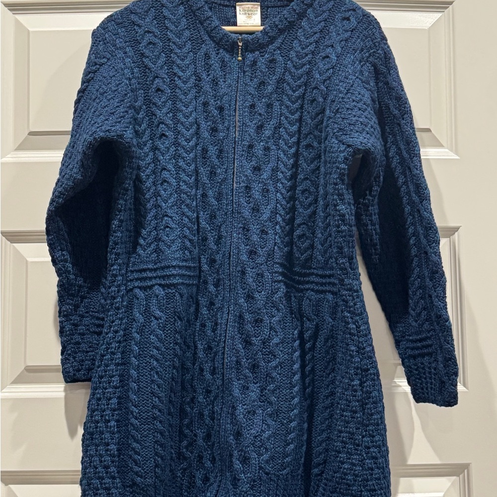 Navy Blue 100% Merino Wool Cable Knit Cardigan